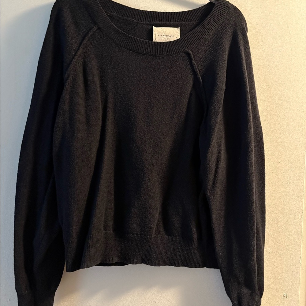 Lucky Brand Black Crew Neck Sweater with Balloon Sleeves
